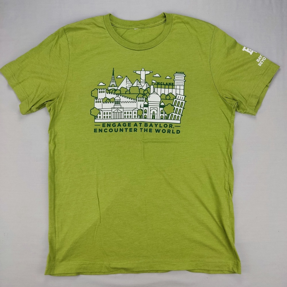 Baylor T-Shirt Unisex Large Green Engage At Baylor Encounter The World Graphic